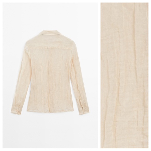NWT. Massimo Dutti Cream Shirt with Textured Detail. Size L. - Picture 6 of 13